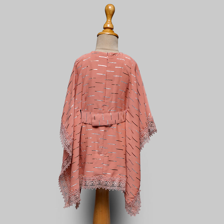 Peach White Shining Flared Sleeves Party Girls Midi Back View