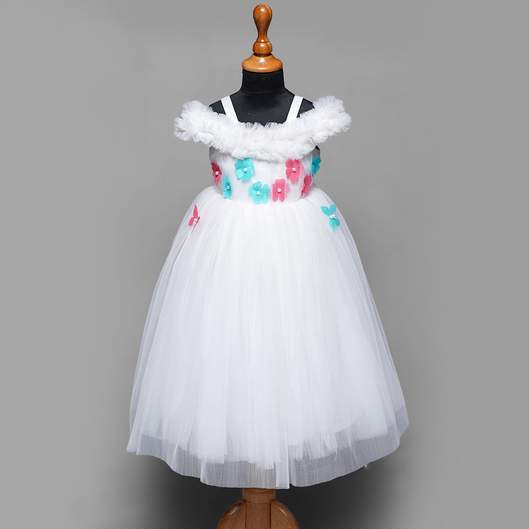 Pink & White Party Gown For Kids