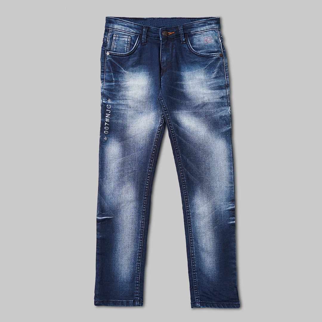 Navy Blue Fix Waist Jeans for Boys Front View 