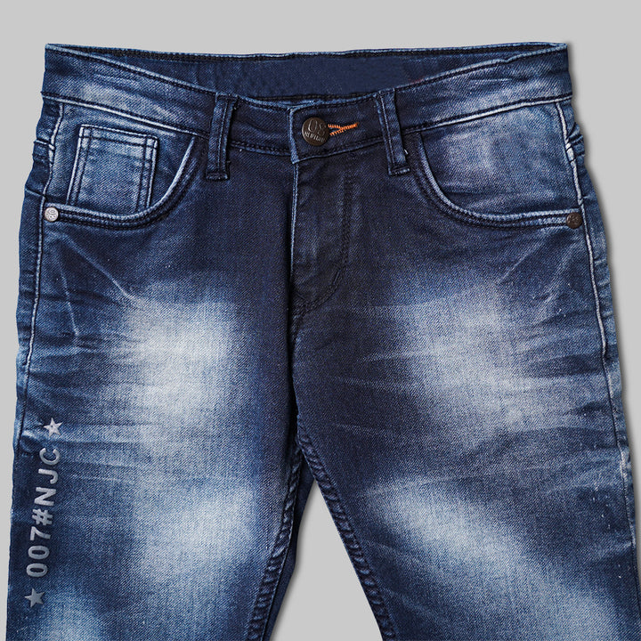 Navy Blue Fix Waist Jeans for Boys Close Up View