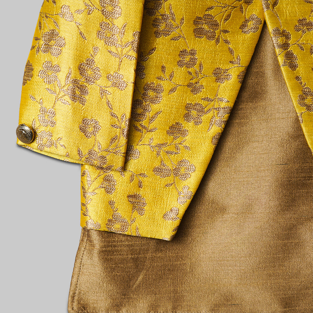 Yellow Brown Satin Boys Sherwani Side View