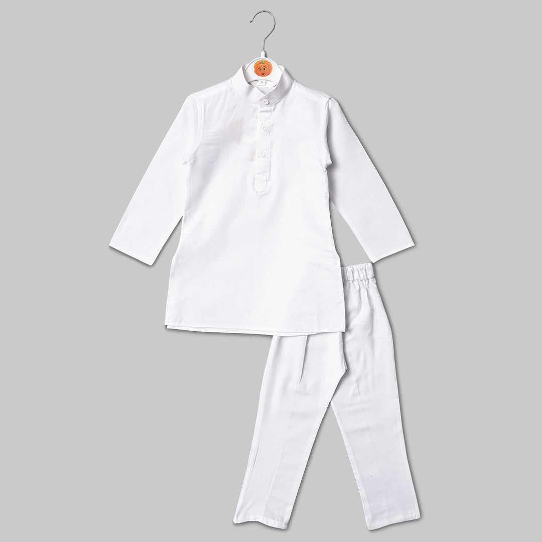 Solid White Kurta Pajama for Kids Front View