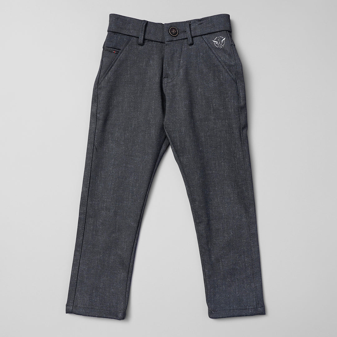 Grey Solid Jeans for Boys Front View