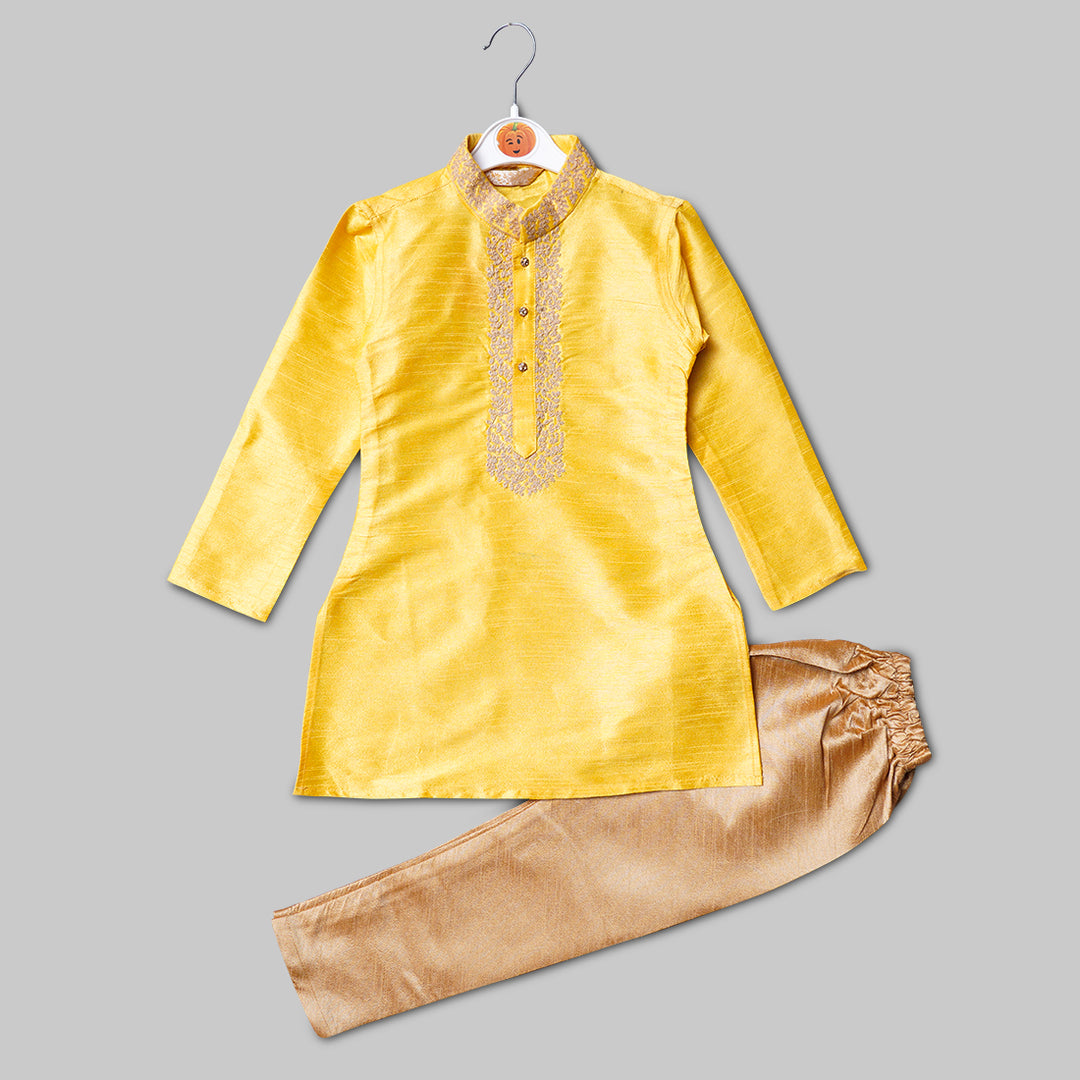 Solid Silk Boys Party Wear Kurta Pajama Variant Front View