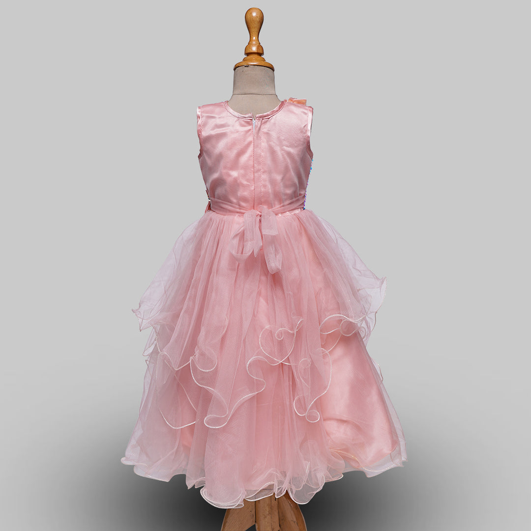 Peach & Sea Green Long Gown For Kids Back View