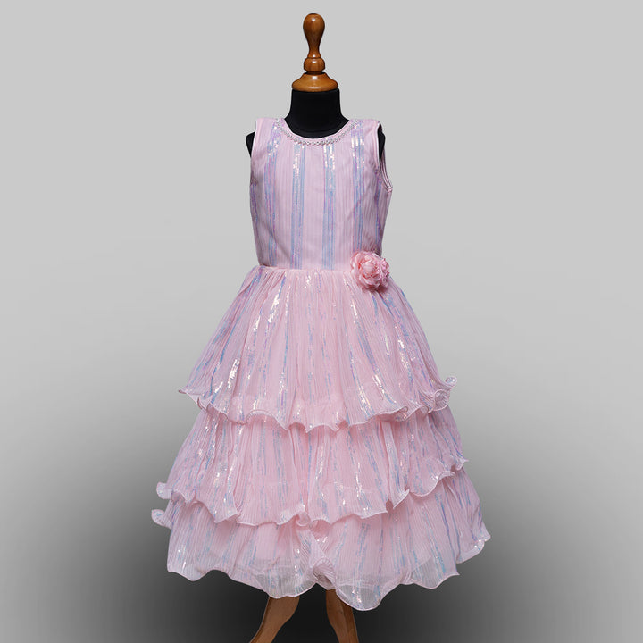 Pink Layered Gown for Girls Front View