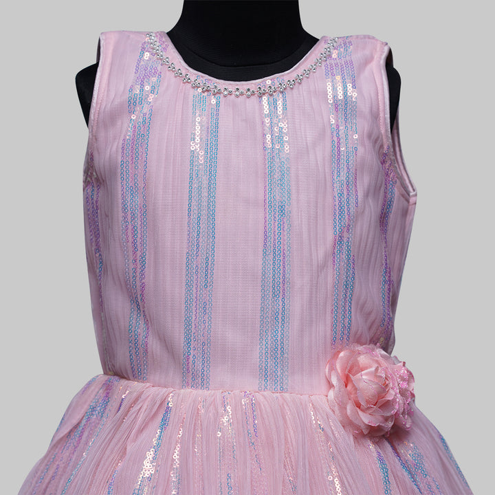 Pink Layered Gown for Girls Close Up View