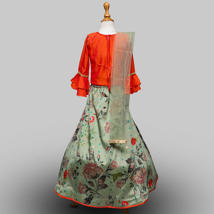 Ethnic Floral Print Lehenga Choli Set GS211146Tomato
