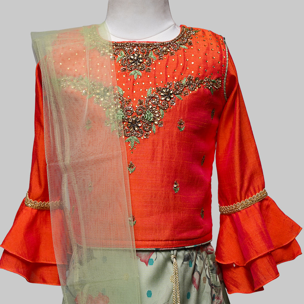 Ethnic Floral Print Lehenga Choli Set GS211146Tomato