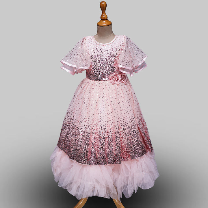 Peach Sequin Gown for Girls Front View