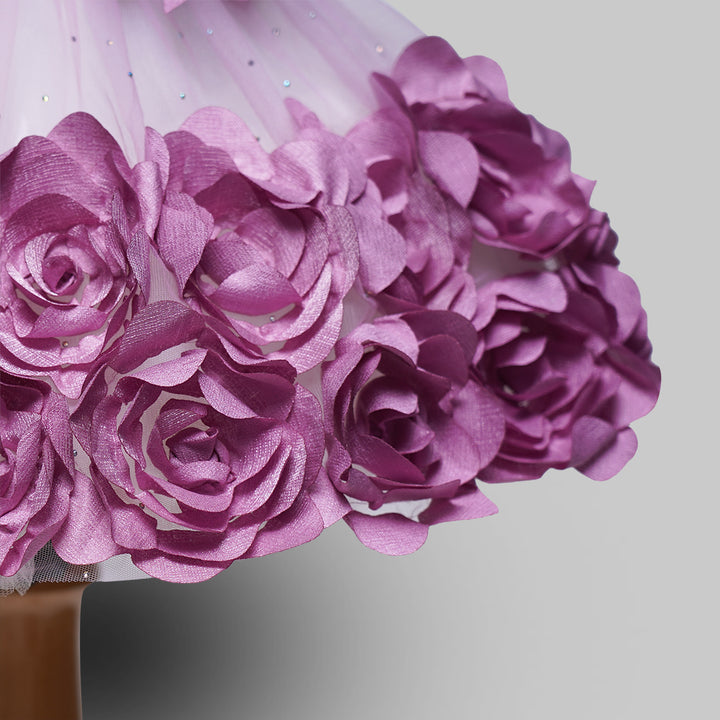 Onion & Pink Party Wear Girls Frock Close Up View