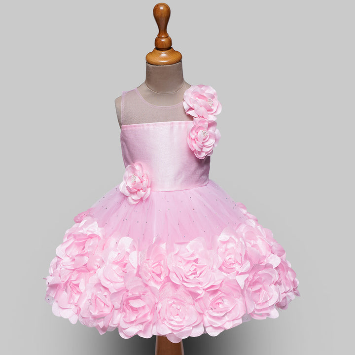 Peach & Pink Party Wear Frock for Girls Front View