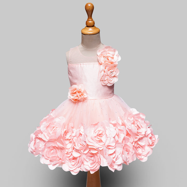 Peach & Pink Party Wear Frock for Girls Front View
