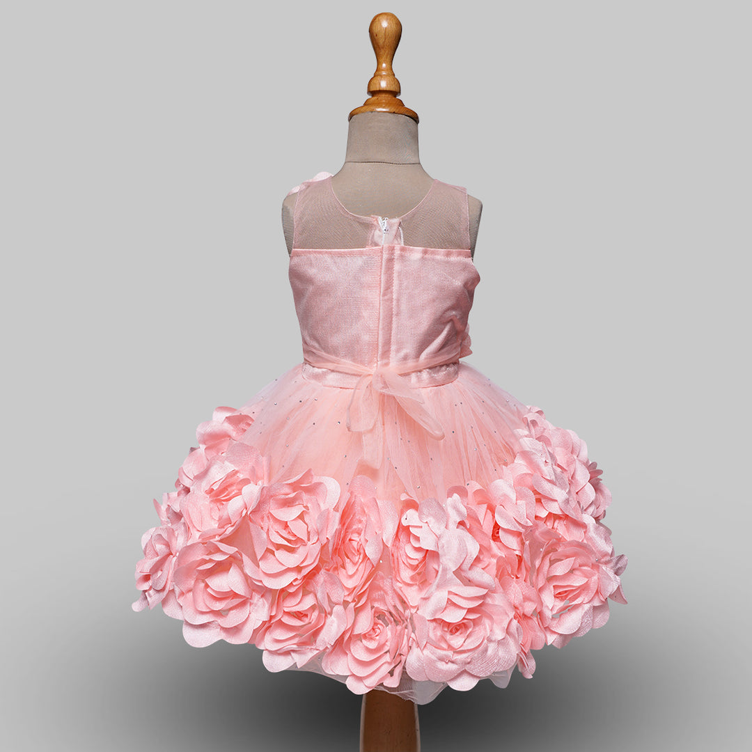Peach & Pink Party Wear Frock for Girls Back View