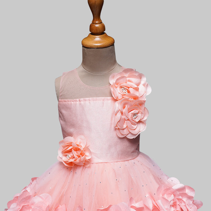 Peach & Pink Party Wear Frock for Girls Close Up View