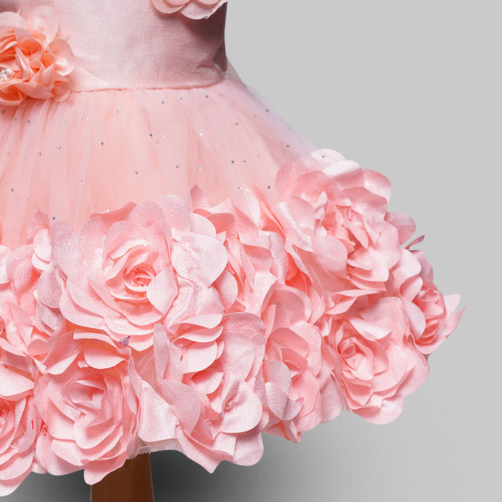 Peach & Pink Party Wear Frock for Girls Close Up View