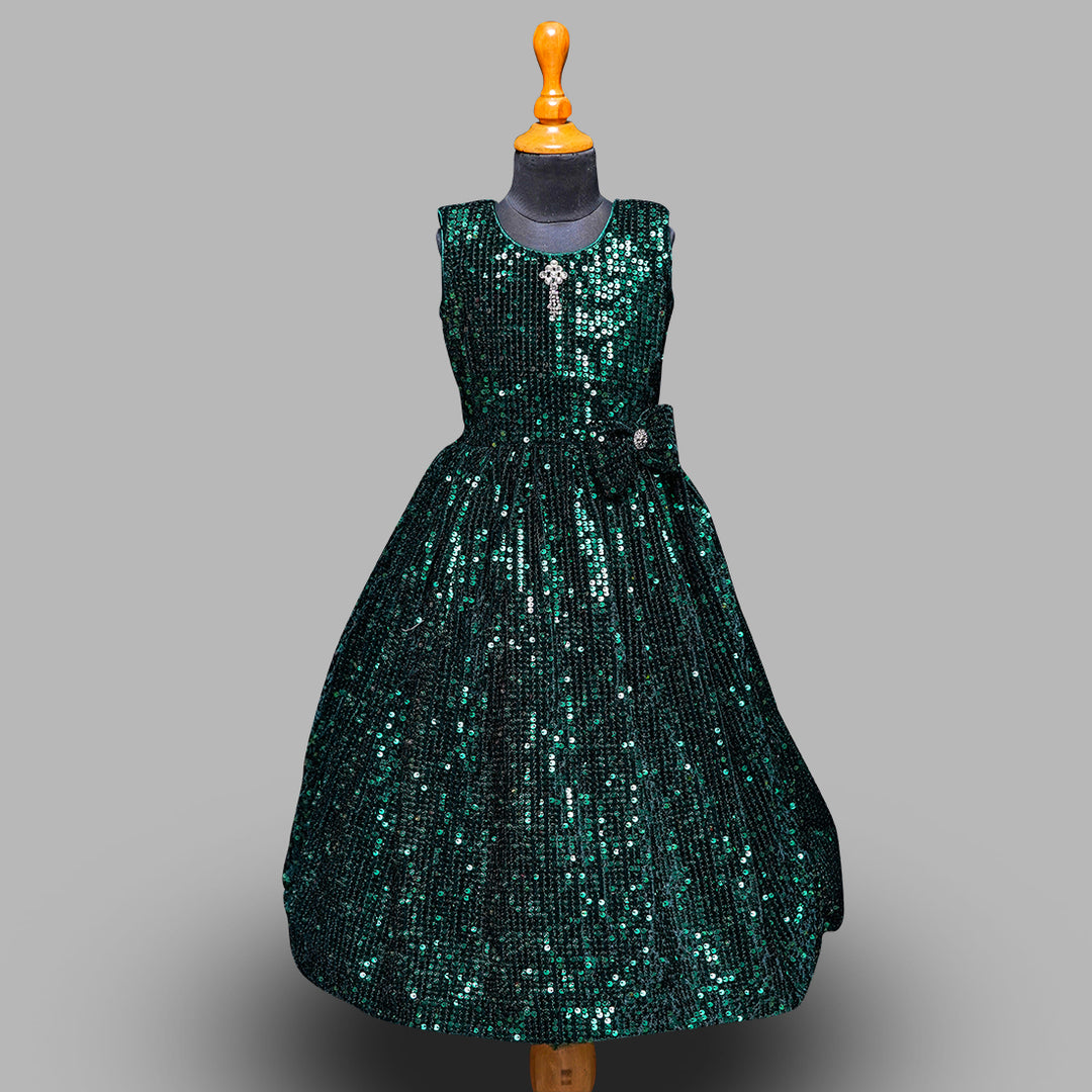 Green Sequin Gown for Girls Front View
