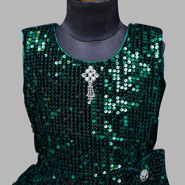 Green Sequin Gown for Girls Close Up View