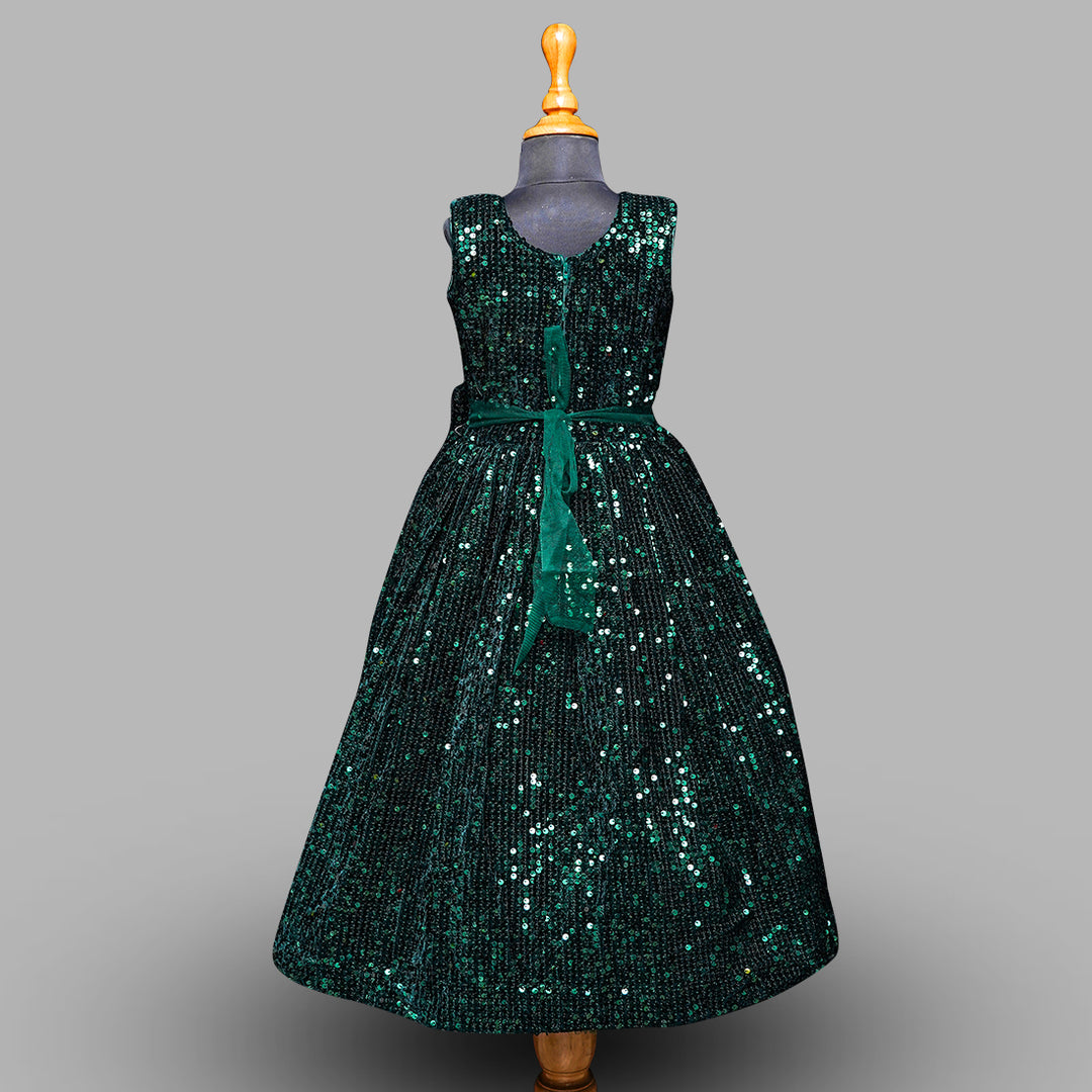 Green Sequin Gown for Girls Back View