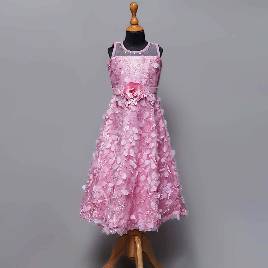  Pink Designer Gown For Kids Front View