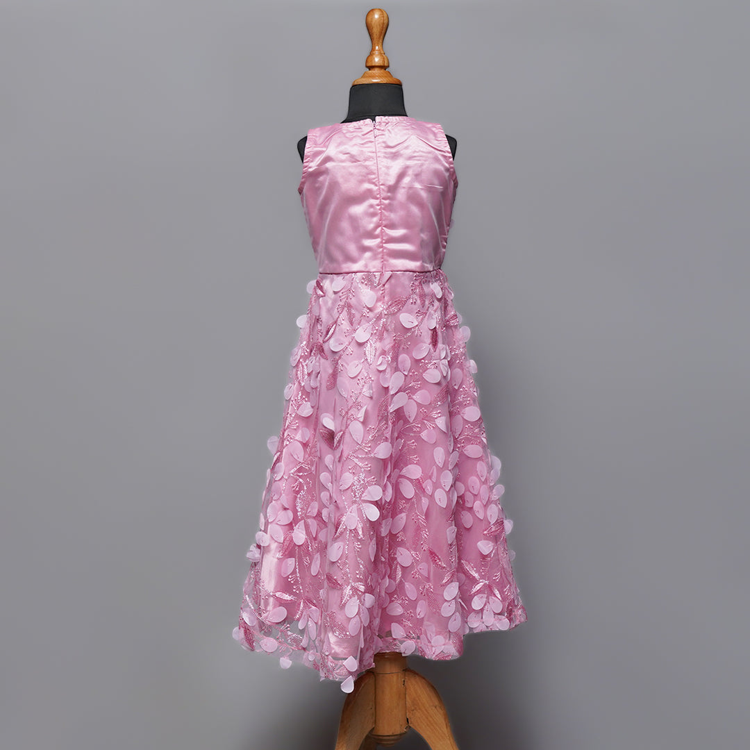 Pink Designer Gown For Kids Back View
