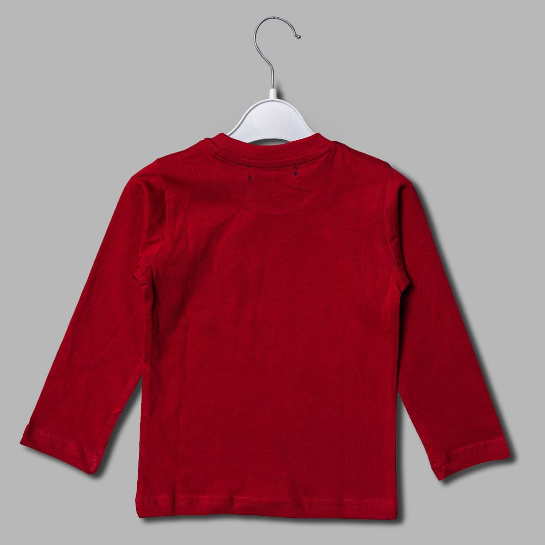 Boys Maroon Full Sleeves T-Shirt Back View