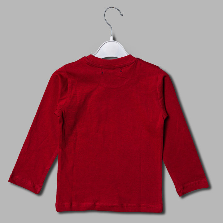 Boys Maroon Full Sleeves T-Shirt Back View