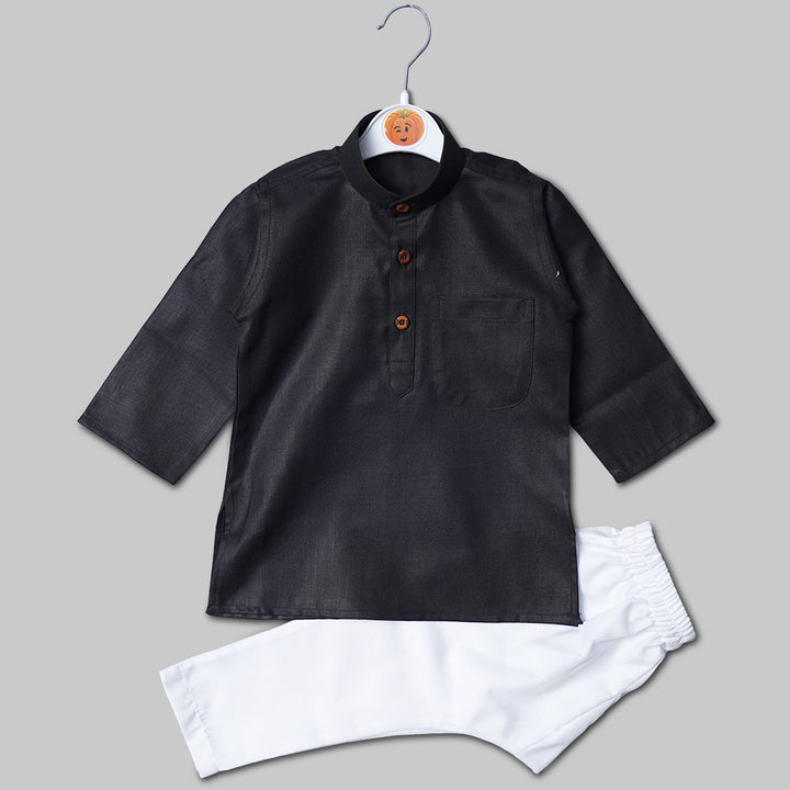 Black Solid Baby Boys Kurta Pajama Front View