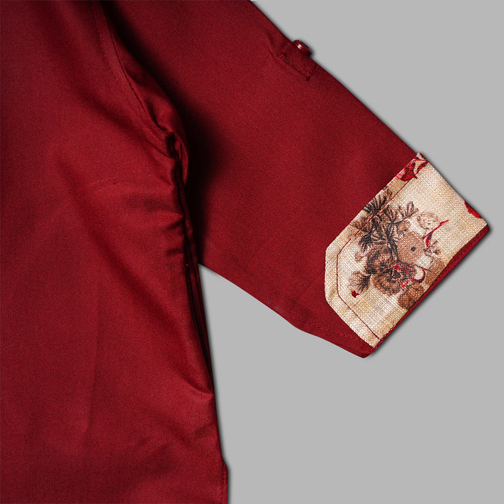 Wine Boys Pathani Kurta Pajama with Jacket Close Up View