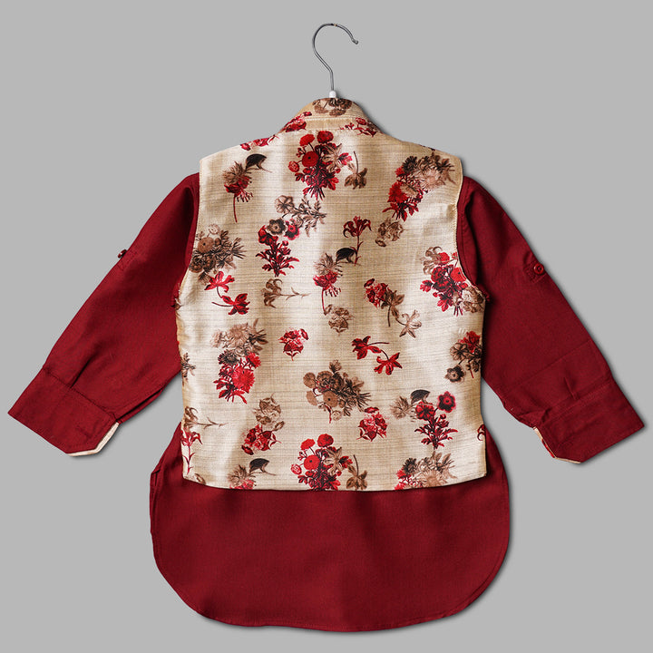 Wine Boys Pathani Kurta Pajama with Jacket Back View