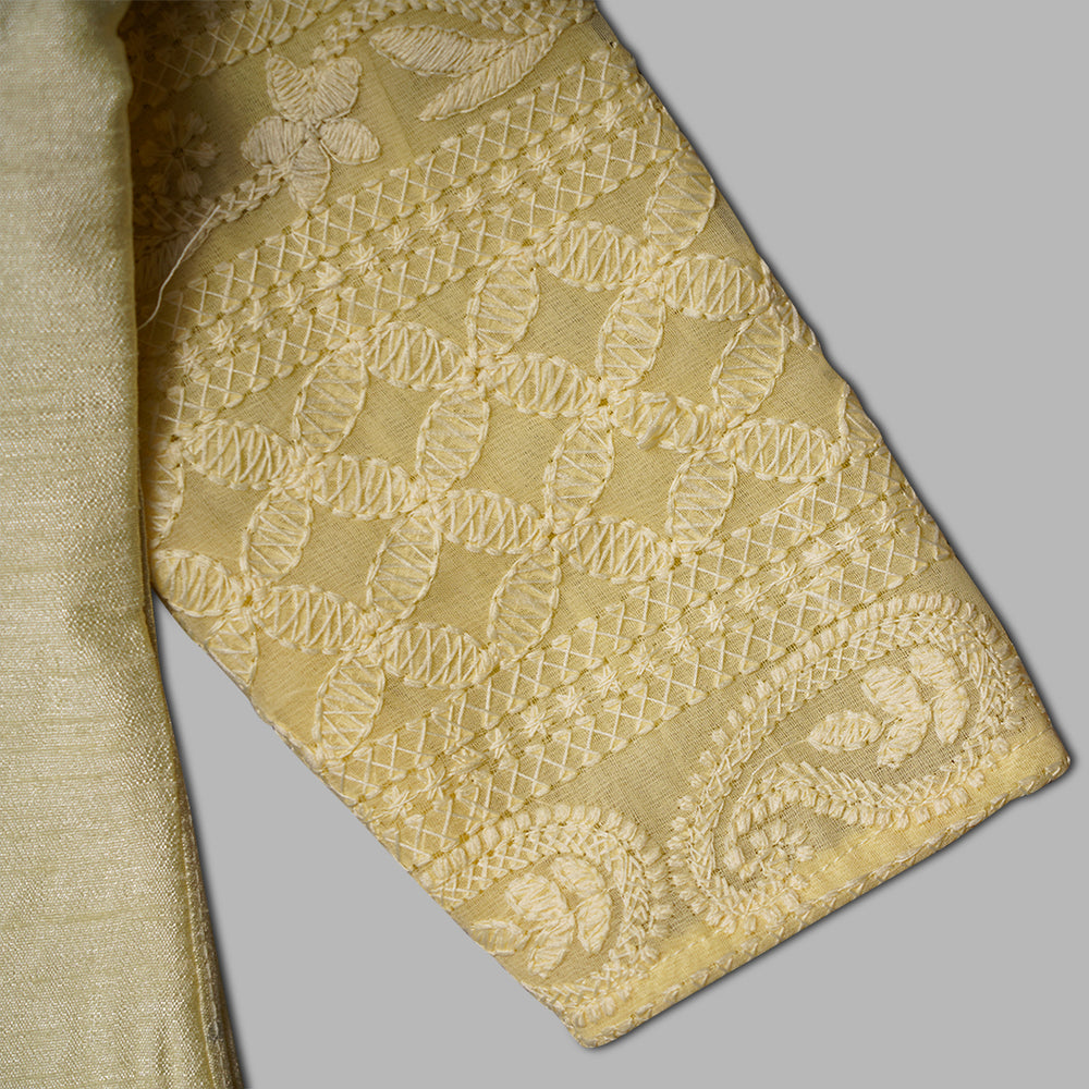 Lemon Boys Dhoti Kurta with Jacket Close Up View