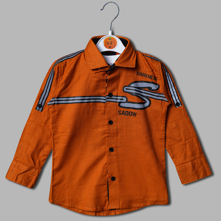 Solid Brown Raw Printed 2 Pcs Shirt for Boys Variant Front View