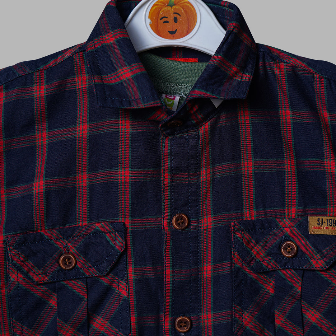 Check Shirt for Boys with Inner Wear Close Up View