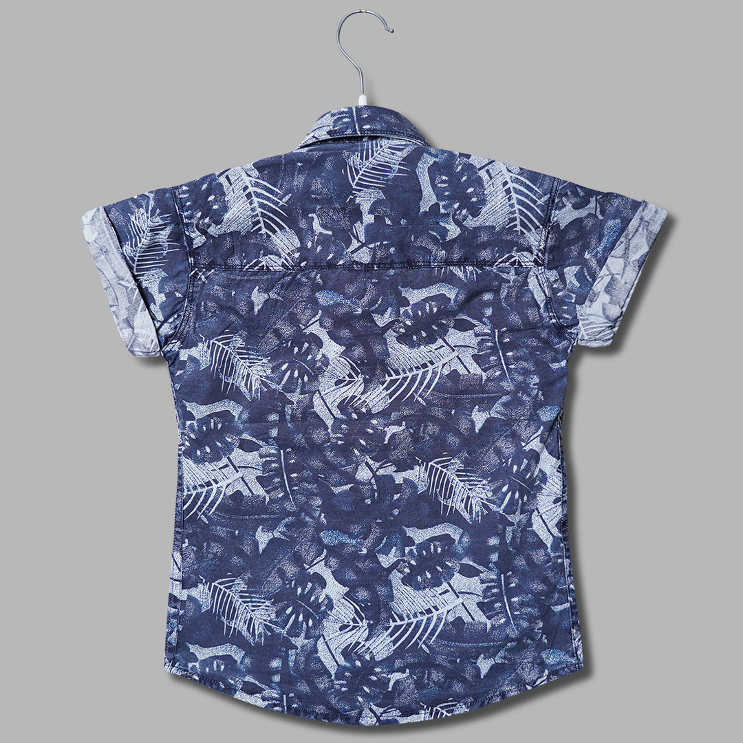 Blue Leaf Print Shirt for Boys Back View