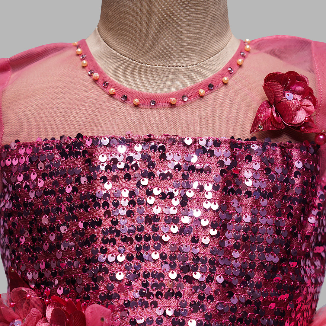 Frock for Girls with Sequin and Frills Close Up View
