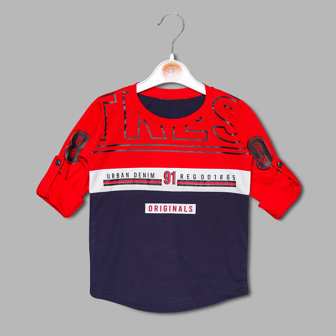 Red Full Sleeves T-Shirts For Kids Variant Front View