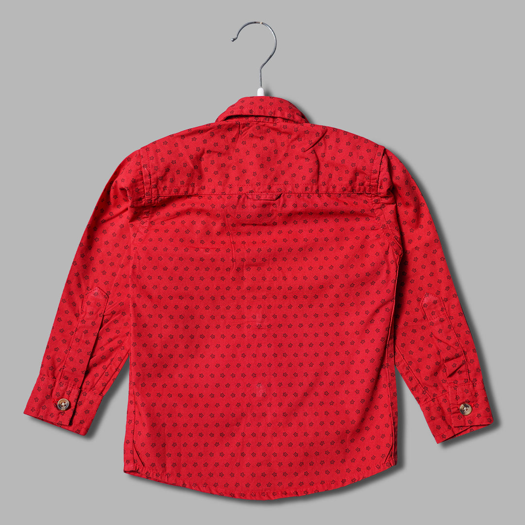 Red Flower Print Bow Attached Shirt for Boys Back View