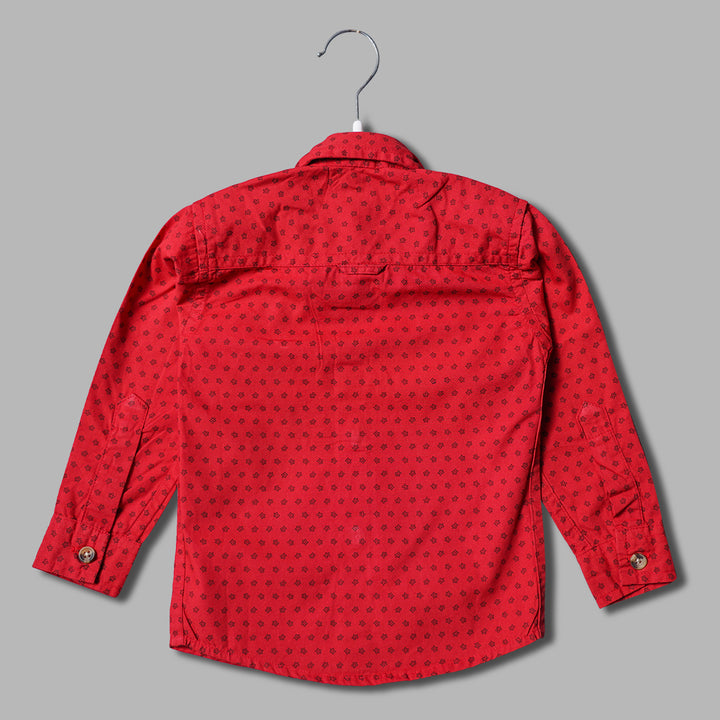 Red Flower Print Bow Attached Shirt for Boys Back View