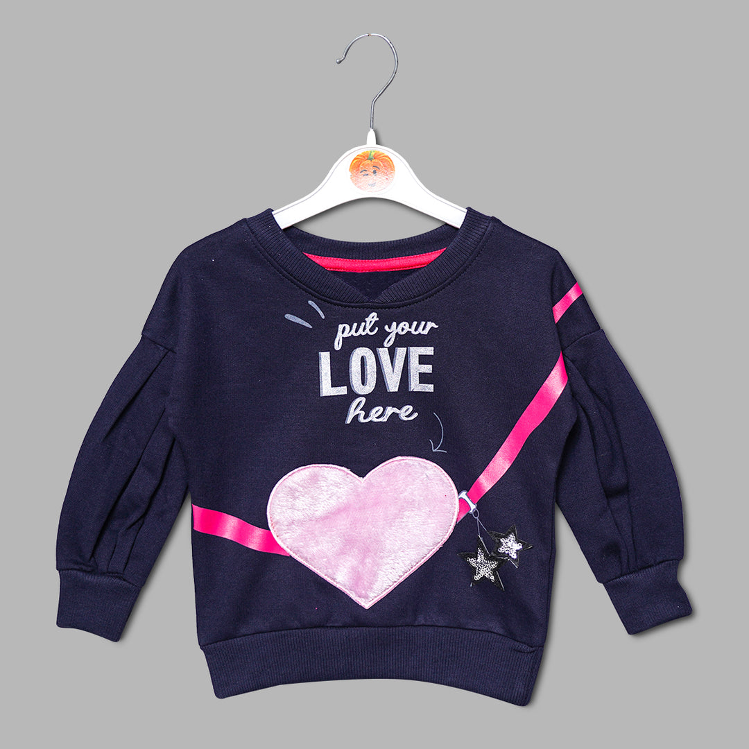 Navy Blue Printed Girls Top Front View