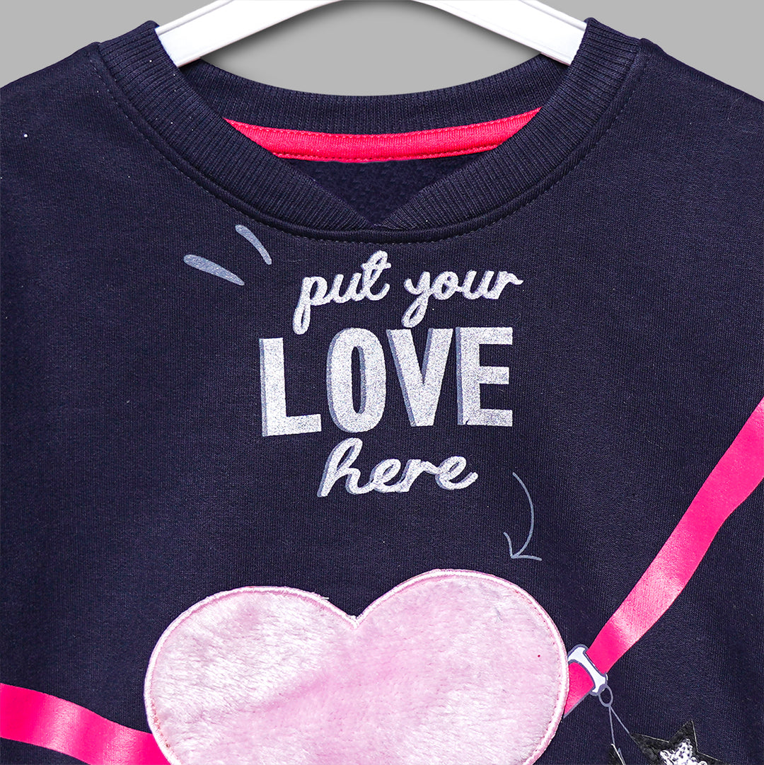Navy Blue Printed Girls Top Close Up View