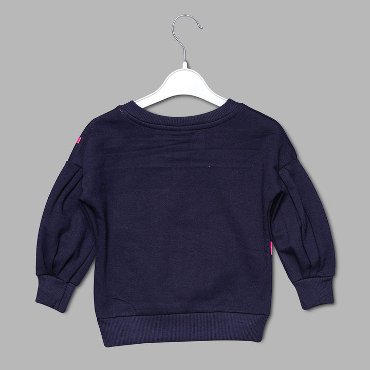 Navy Blue Printed Girls Top Back View