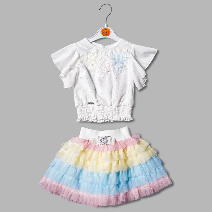 Pretty Skirt And Doted With Flowers Stylish Top Set GS209482CMulti