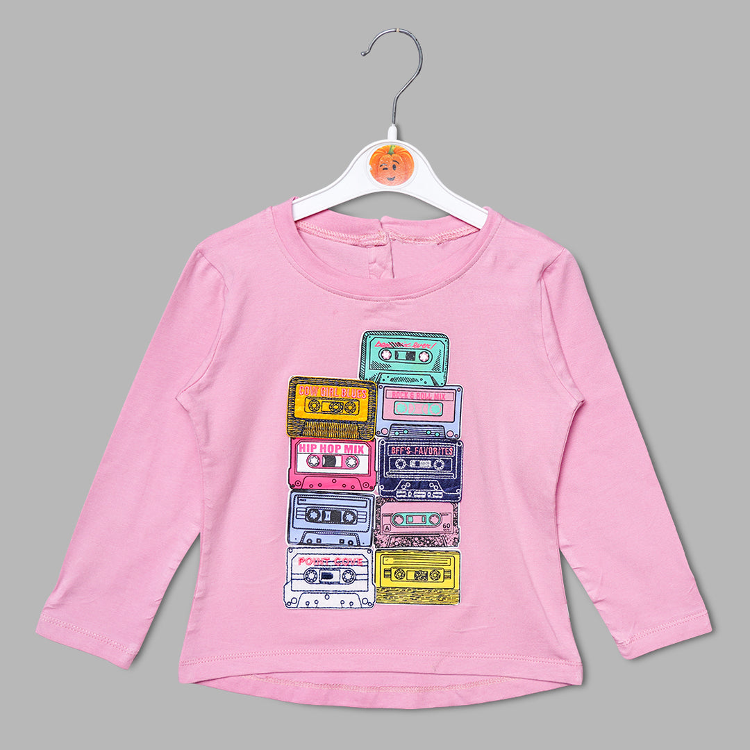 Pink Printed Girls Top Front View