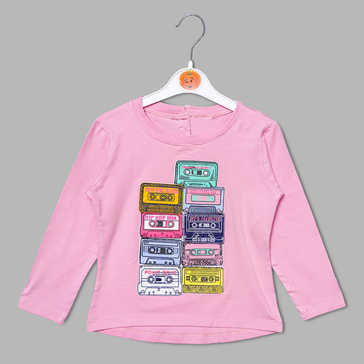 Pink Printed Girls Top Front View