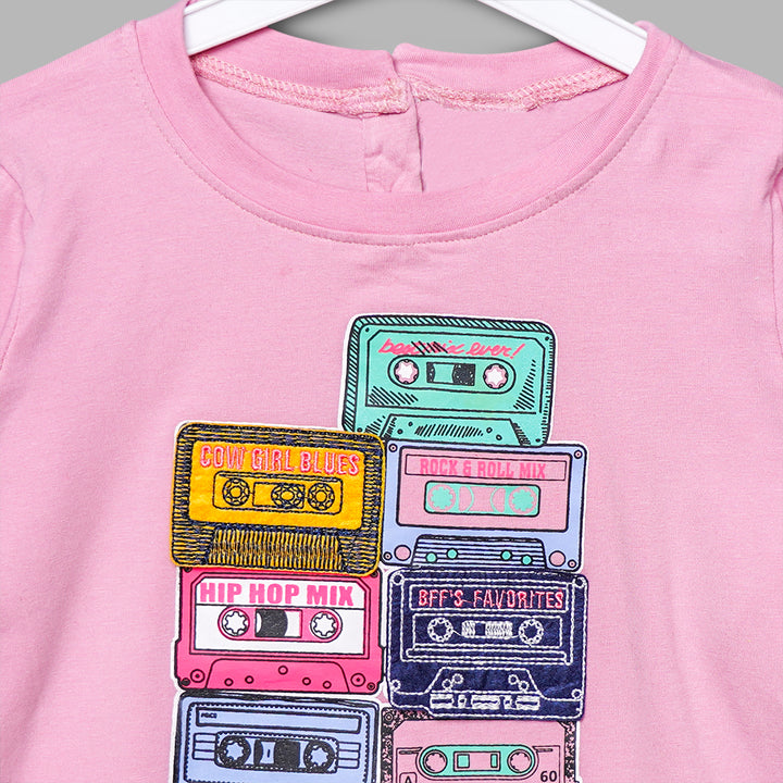 Pink Printed Girls Top Close Up View 