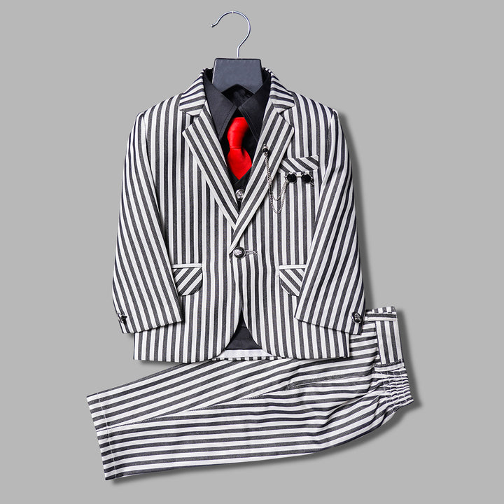 Black & White Striped Boys Suit Front View
