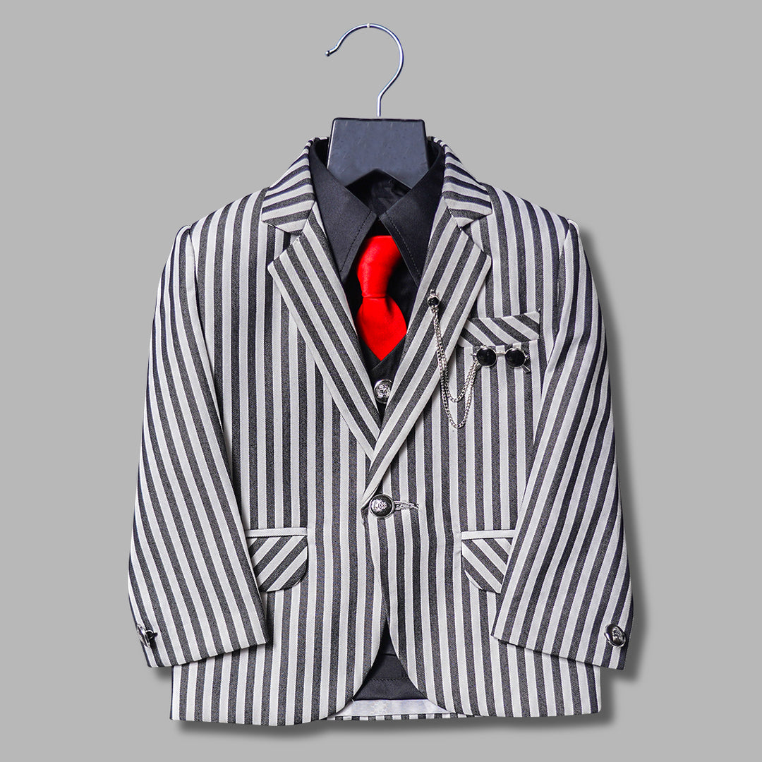 Black & White Striped Boys Suit Top View