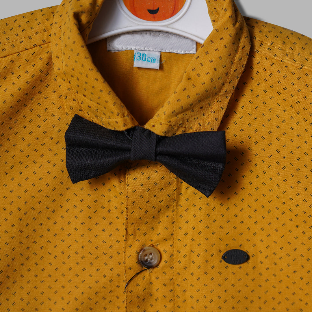 Mustard & Rust Bow Tie Shirt for Boys Close Up View