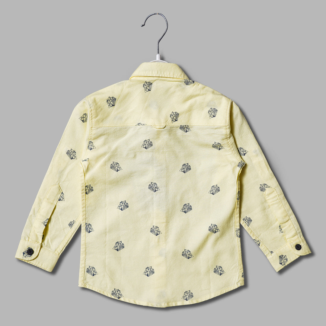 Lemon and Sky Blue Printed Shirt for Boys Back View 