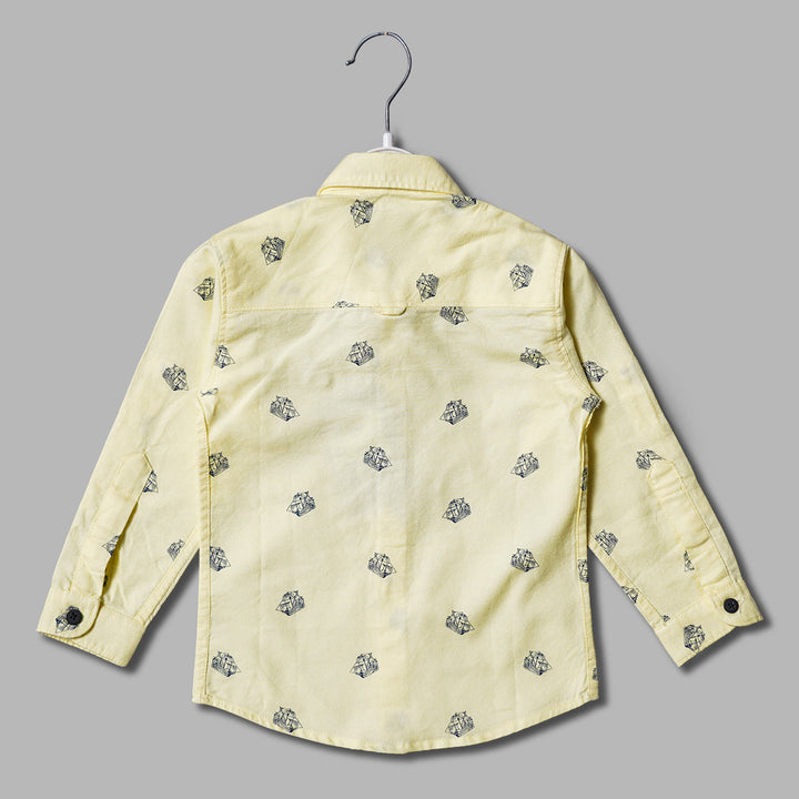 Lemon and Sky Blue Printed Shirt for Boys Back View 
